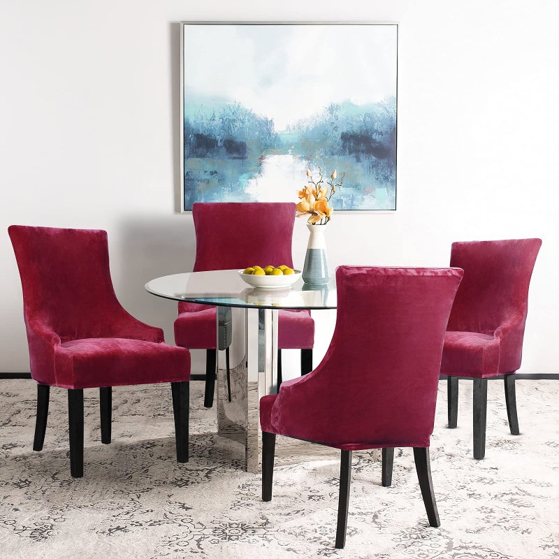 Lellen Velvet Stretch Wingback Chair Cover Slipcover - Reusable Protector Cover for Dining Room Banquet Home Decor etc Machine Washable Hand Washable (Wine, 2PC) - Image 2